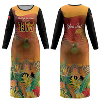 Personalised Papua New Guinea Independence Day Couples Matching Long Sleeve Bodycon Dress and Long Sleeve Button Shirt One People One Nation One Country