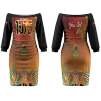 Personalised Papua New Guinea Independence Day Family Matching Off The Shoulder Long Sleeve Dress and Hawaiian Shirt One People One Nation One Country