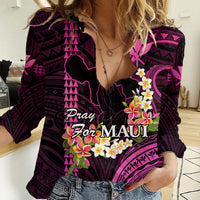 Personalised Hawaii Women Casual Shirt Pray For Maui Hawaiian Plumeria Be Strong Pink Verison LT14 Female Pink - Polynesian Pride