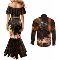 Hawaii Couples Matching Mermaid Dress and Long Sleeve Button Shirts Pray For Maui Hawaiian Plumeria Be Strong Gold Verison LT14 - Polynesian Pride