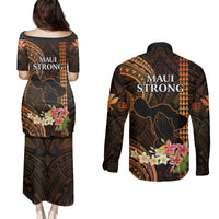Hawaii Couples Matching Puletasi Dress and Long Sleeve Button Shirts Pray For Maui Hawaiian Plumeria Be Strong Gold Verison LT14 - Polynesian Pride