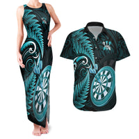 New Zealand Darts Couples Matching Tank Maxi Dress and Hawaiian Shirt Happiness Is A Tight Threesome Maori Turquoise LT14 Turquoise - Polynesian Pride