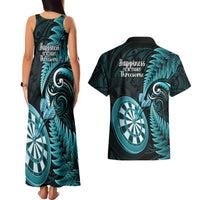 New Zealand Darts Couples Matching Tank Maxi Dress and Hawaiian Shirt Happiness Is A Tight Threesome Maori Turquoise LT14 - Polynesian Pride