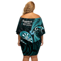 New Zealand Darts Family Matching Off Shoulder Short Dress and Hawaiian Shirt Happiness Is A Tight Threesome Maori Turquoise LT14 - Polynesian Pride