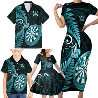 New Zealand Darts Family Matching Short Sleeve Bodycon Dress and Hawaiian Shirt Happiness Is A Tight Threesome Maori Turquoise LT14 - Polynesian Pride