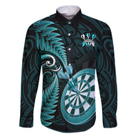 New Zealand Darts Family Matching Short Sleeve Bodycon Dress and Hawaiian Shirt Happiness Is A Tight Threesome Maori Turquoise LT14 Dad's Shirt - Long Sleeve Turquoise - Polynesian Pride