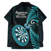 New Zealand Darts Family Matching Summer Maxi Dress and Hawaiian Shirt Happiness Is A Tight Threesome Maori Turquoise LT14 Dad's Shirt - Long Sleeve Turquoise - Polynesian Pride