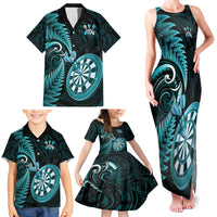 New Zealand Darts Family Matching Tank Maxi Dress and Hawaiian Shirt Happiness Is A Tight Threesome Maori Turquoise LT14 - Polynesian Pride
