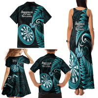 New Zealand Darts Family Matching Tank Maxi Dress and Hawaiian Shirt Happiness Is A Tight Threesome Maori Turquoise LT14 - Polynesian Pride