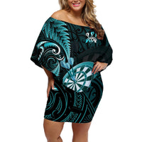 New Zealand Darts Off Shoulder Short Dress Happiness Is A Tight Threesome Maori Turquoise LT14 Women Turquoise - Polynesian Pride