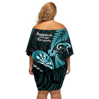 New Zealand Darts Off Shoulder Short Dress Happiness Is A Tight Threesome Maori Turquoise LT14 - Polynesian Pride