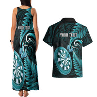 Personalised New Zealand Darts Couples Matching Tank Maxi Dress and Hawaiian Shirt Happiness Is A Tight Threesome Maori Turquoise LT14 - Polynesian Pride