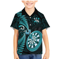 Personalised New Zealand Darts Family Matching Mermaid Dress and Hawaiian Shirt Happiness Is A Tight Threesome Maori Turquoise LT14 Son's Shirt Turquoise - Polynesian Pride