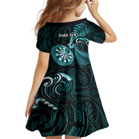 Personalised New Zealand Darts Family Matching Short Sleeve Bodycon Dress and Hawaiian Shirt Happiness Is A Tight Threesome Maori Turquoise LT14 - Polynesian Pride