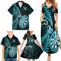 Personalised New Zealand Darts Family Matching Summer Maxi Dress and Hawaiian Shirt Happiness Is A Tight Threesome Maori Turquoise LT14 - Polynesian Pride