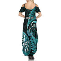 Personalised New Zealand Darts Family Matching Summer Maxi Dress and Hawaiian Shirt Happiness Is A Tight Threesome Maori Turquoise LT14 - Polynesian Pride