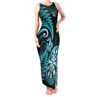 Personalised New Zealand Darts Family Matching Tank Maxi Dress and Hawaiian Shirt Happiness Is A Tight Threesome Maori Turquoise LT14 Mom's Dress Turquoise - Polynesian Pride