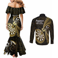 New Zealand Darts Couples Matching Mermaid Dress and Long Sleeve Button Shirts Happiness Is A Tight Threesome Maori Gold LT14 - Polynesian Pride