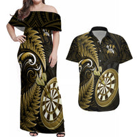 New Zealand Darts Couples Matching Off Shoulder Maxi Dress and Hawaiian Shirt Happiness Is A Tight Threesome Maori Gold LT14 Gold - Polynesian Pride