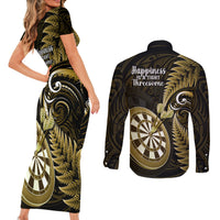 New Zealand Darts Couples Matching Short Sleeve Bodycon Dress and Long Sleeve Button Shirts Happiness Is A Tight Threesome Maori Gold LT14 - Polynesian Pride