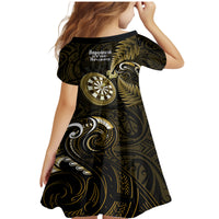 New Zealand Darts Family Matching Mermaid Dress and Hawaiian Shirt Happiness Is A Tight Threesome Maori Gold LT14 - Polynesian Pride