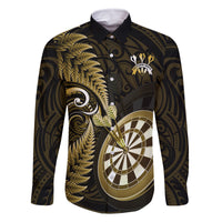 New Zealand Darts Family Matching Off Shoulder Maxi Dress and Hawaiian Shirt Happiness Is A Tight Threesome Maori Gold LT14 Dad's Shirt - Short Sleeve Gold - Polynesian Pride