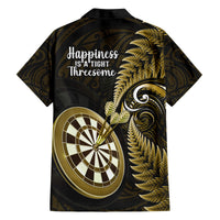 New Zealand Darts Family Matching Off Shoulder Short Dress and Hawaiian Shirt Happiness Is A Tight Threesome Maori Gold LT14 - Polynesian Pride