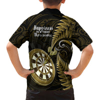 New Zealand Darts Family Matching Short Sleeve Bodycon Dress and Hawaiian Shirt Happiness Is A Tight Threesome Maori Gold LT14 - Polynesian Pride