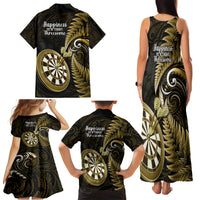 New Zealand Darts Family Matching Tank Maxi Dress and Hawaiian Shirt Happiness Is A Tight Threesome Maori Gold LT14 - Polynesian Pride