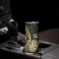 Personalised New Zealand Darts Skinny Tumbler Happiness Is A Tight Threesome Maori Gold LT14 - Polynesian Pride