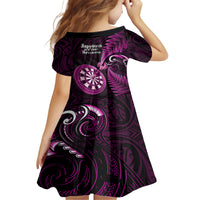 New Zealand Darts Family Matching Short Sleeve Bodycon Dress and Hawaiian Shirt Happiness Is A Tight Threesome Maori Pink LT14 - Polynesian Pride