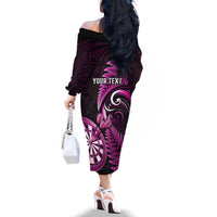 Personalised New Zealand Darts Off The Shoulder Long Sleeve Dress Happiness Is A Tight Threesome Maori Pink LT14 - Polynesian Pride