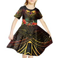 Papua New Guinea Central Province Kid Short Sleeve Dress Papua Niugini Coat Of Arms With Flag Style LT14 - Polynesian Pride