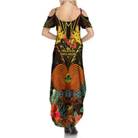 Papua New Guinea Central Province Summer Maxi Dress Papua Niugini Coat Of Arms With Flag Style LT14 - Polynesian Pride
