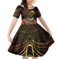 Papua New Guinea Western Province Kid Short Sleeve Dress Papua Niugini Coat Of Arms With Flag Style LT14 KID Black - Polynesian Pride