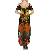 Papua New Guinea Western Province Summer Maxi Dress Papua Niugini Coat Of Arms With Flag Style LT14 - Polynesian Pride