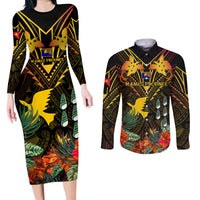 Papua New Guinea Manus Province Couples Matching Long Sleeve Bodycon Dress and Long Sleeve Button Shirts Papua Niugini Coat Of Arms With Flag Style LT14 Black - Polynesian Pride
