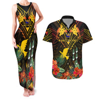Papua New Guinea Manus Province Couples Matching Tank Maxi Dress and Hawaiian Shirt Papua Niugini Coat Of Arms With Flag Style LT14 Black - Polynesian Pride
