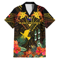 Papua New Guinea Manus Province Family Matching Mermaid Dress and Hawaiian Shirt Papua Niugini Coat Of Arms With Flag Style LT14 Dad's Shirt - Short Sleeve Black - Polynesian Pride