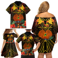 Papua New Guinea Manus Province Family Matching Off Shoulder Short Dress and Hawaiian Shirt Papua Niugini Coat Of Arms With Flag Style LT14 - Polynesian Pride