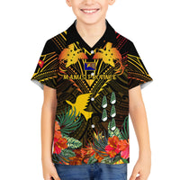 Papua New Guinea Manus Province Family Matching Off Shoulder Short Dress and Hawaiian Shirt Papua Niugini Coat Of Arms With Flag Style LT14 Son's Shirt Black - Polynesian Pride