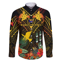 Papua New Guinea Manus Province Family Matching Short Sleeve Bodycon Dress and Hawaiian Shirt Papua Niugini Coat Of Arms With Flag Style LT14 Dad's Shirt - Long Sleeve Black - Polynesian Pride