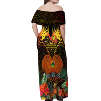 Papua New Guinea Manus Province Off Shoulder Maxi Dress Papua Niugini Coat Of Arms With Flag Style LT14 - Polynesian Pride