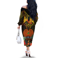 Papua New Guinea Manus Province Off The Shoulder Long Sleeve Dress Papua Niugini Coat Of Arms With Flag Style LT14 - Polynesian Pride