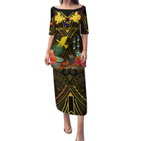 Papua New Guinea Manus Province Puletasi Papua Niugini Coat Of Arms With Flag Style LT14 Long Dress Black - Polynesian Pride