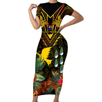 Papua New Guinea Manus Province Short Sleeve Bodycon Dress Papua Niugini Coat Of Arms With Flag Style LT14 Long Dress Black - Polynesian Pride