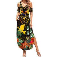 Papua New Guinea Manus Province Summer Maxi Dress Papua Niugini Coat Of Arms With Flag Style LT14 Women Black - Polynesian Pride