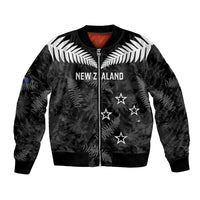 Custom New Zealand Silver Fern Football Bomber Jacket Go Aotearoa Grunge Black - Polynesian Pride