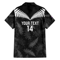 Custom New Zealand Silver Fern Football Family Matching Off The Shoulder Long Sleeve Dress and Hawaiian Shirt Go Aotearoa Grunge Black - Polynesian Pride
