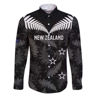 Custom New Zealand Silver Fern Football Family Matching Off Shoulder Short Dress and Hawaiian Shirt Go Aotearoa Grunge Black - Polynesian Pride